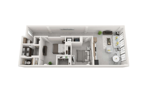 Floor plan for 1 bed, 1 bath, 1020 sqft